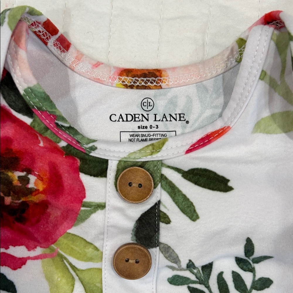 Caden Lane Floral Kids Tie Bottom Nightgown with Hat and Bow - Pink and Green. - Picture 3 of 4